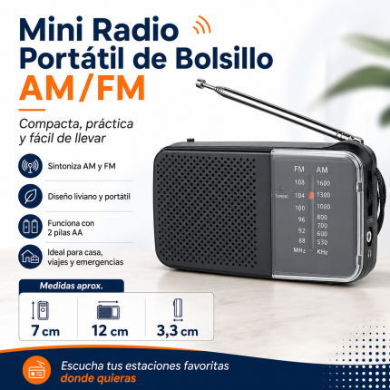 Mini Radio Portátil de Bolsillo AM/FM con Antena